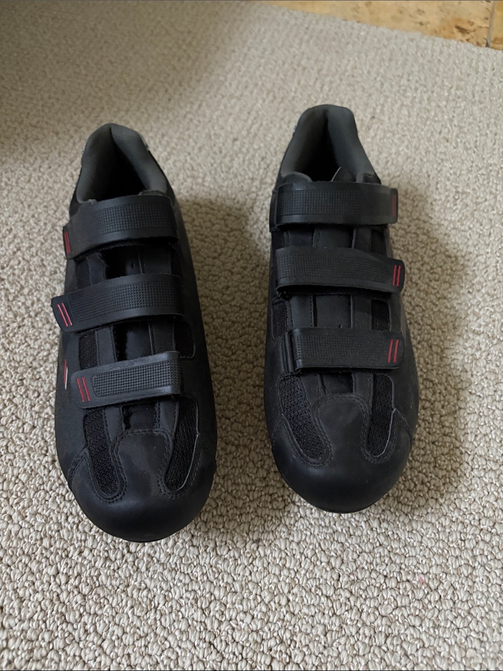Men's Black Athletic Cycling Shoes with Triple Velcro Straps